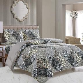 img 4 attached to WPM WORLD PRODUCTS MART 3-Piece Animal Print Comforter Set with Pillow Sham, Black White Grey Leopard Zebra Giraffe, Jungle Forest Theme Design for King Size Bedding- Safari (Black, King)