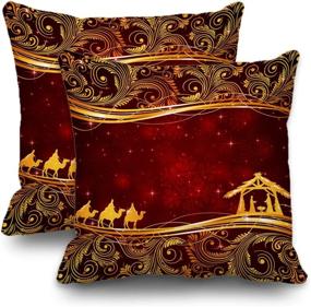 img 4 attached to 🎄 Batmerry Set of 2 Merry Christmas Decorative Pillow Covers 18x18 inch – Elegant and Festive Wise Men Golden Star of Bethlehem Design, Double Sided Throw Pillow Covers for Sofa Cushion – Holiday Home Décor