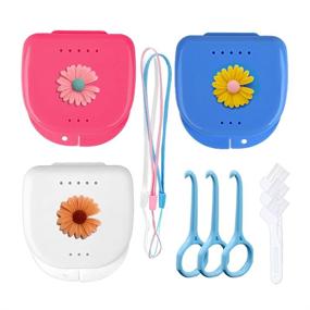 img 4 attached to AMHDV Orthodontic Retainer Case (3pcs) - Vent Holes, Cute Mouthguard Container for Dental Aligners - with Aligner Removal Tool and Brush - 01 Flower Design