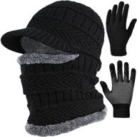 🧣 t wilker 2pcs winter knit beanie balaclava hat and mittens set - thermal ski mask cap with anti-slip touch screen - unisex for women and men logo