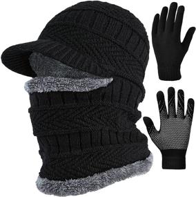 img 4 attached to 🧣 T WILKER 2Pcs Winter Knit Beanie Balaclava Hat and Mittens Set - Thermal Ski Mask Cap with Anti-Slip Touch Screen - Unisex for Women and Men