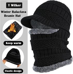 img 3 attached to 🧣 T WILKER 2Pcs Winter Knit Beanie Balaclava Hat and Mittens Set - Thermal Ski Mask Cap with Anti-Slip Touch Screen - Unisex for Women and Men