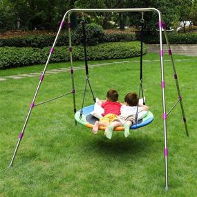 img 2 attached to 👶 Stainless Steel Toddler Swing Stand for Outdoor and Indoor Use – Detachable A-Frame Baby Swing Frame with Ground Stakes, Holds up to 200Lbs (Frame Only)