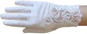 img 1 attached to 🧤 Satin Gloves for Girls by ZAZA BRIDAL with Floral Embroidery Lace & Pearls