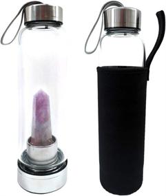 img 2 attached to SeaHome Crystal Glass Water Bottle: Gemstone Center Crystal Elixir, Natural Crystal Point Healing Obelisk Wand Energy Cup