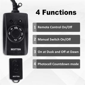 img 2 attached to 🏞️ Versatile and Reliable BESTTEN Remote Control Outdoor Outlet: Dusk to Dawn, Photocell Countdown Timer, ETL and FCC Certified, in Sleek Black Design