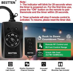 img 3 attached to 🏞️ Versatile and Reliable BESTTEN Remote Control Outdoor Outlet: Dusk to Dawn, Photocell Countdown Timer, ETL and FCC Certified, in Sleek Black Design
