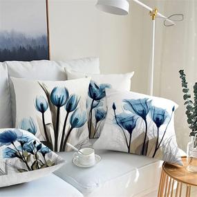 img 1 attached to Enhance your Décor with Throw Pillow Covers 18x18 Set of 4 – Stylish Sofa Pillows for Couch and Bed Room Decoration, Fall Navy Blue Flower Design for Indoor and Outdoor Use