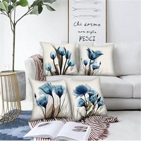 img 2 attached to Enhance your Décor with Throw Pillow Covers 18x18 Set of 4 – Stylish Sofa Pillows for Couch and Bed Room Decoration, Fall Navy Blue Flower Design for Indoor and Outdoor Use