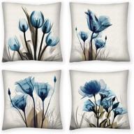 enhance your décor with throw pillow covers 18x18 set of 4 – stylish sofa pillows for couch and bed room decoration, fall navy blue flower design for indoor and outdoor use логотип