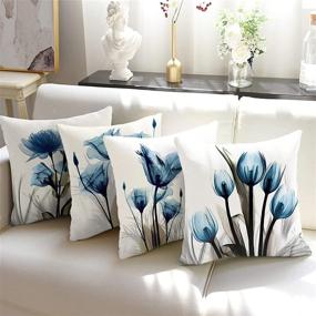 img 3 attached to Enhance your Décor with Throw Pillow Covers 18x18 Set of 4 – Stylish Sofa Pillows for Couch and Bed Room Decoration, Fall Navy Blue Flower Design for Indoor and Outdoor Use