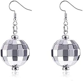 img 1 attached to 🕺 70s Silver Disco Ball Earrings: Fun Vintage Dangle Fashion for Women - Cool, Unique Mirror Party Jewelry