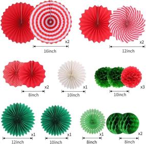 img 3 attached to 🎉 Vibrant Green and Red Hanging Party Decorations Set: Tissue Paper Fans, Pom Poms, Flowers, and Honeycomb Balls for Christmas, Wedding, Engagement, Graduation Parties