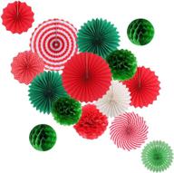 🎉 vibrant green and red hanging party decorations set: tissue paper fans, pom poms, flowers, and honeycomb balls for christmas, wedding, engagement, graduation parties логотип