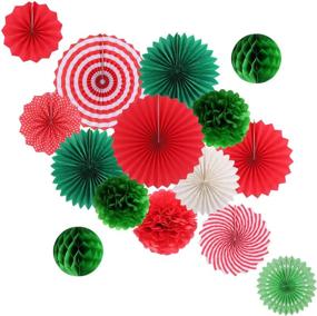 img 4 attached to 🎉 Vibrant Green and Red Hanging Party Decorations Set: Tissue Paper Fans, Pom Poms, Flowers, and Honeycomb Balls for Christmas, Wedding, Engagement, Graduation Parties