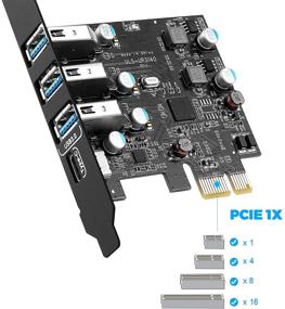 img 1 attached to 🔌 PCI-E to USB 3.0 Type C +3 Type A Expansion Card - USB 3.0 4-Port Express Card Desktop with UASP Support, Low Profile Bracket - Compatible with Windows, MAC, Pro, Linux