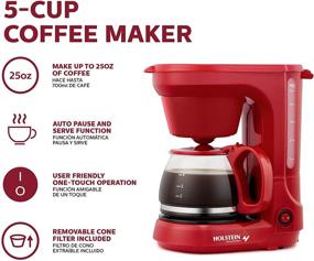 img 3 attached to ☕ Holstein Housewares 5-Cup Compact Coffee Maker in Red: Convenient, User-Friendly, with Auto Pause & Serve Functions