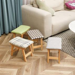 img 1 attached to 🪑 HOUCHICS Wooden Step Stool with Square Cushion Foot Stool, Non-Slip Pad, and Wood Legs-Matcha Cover - Perfect for Bedroom, Living Room, and Kitchen - Ideal Small Stool for Adults