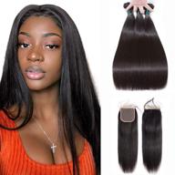 💇 prom rosa 8a brazilian virgin human hair 3 bundles + lace free part closure (4x4) straight wave weft - 100% real natural color hair extensions (18 20 22 + 16 free part) logo