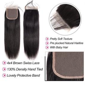 img 2 attached to 💇 Prom Rosa 8A Brazilian Virgin Human Hair 3 Bundles + Lace Free Part Closure (4x4) Straight Wave Weft - 100% Real Natural Color Hair Extensions (18 20 22 + 16 Free Part)