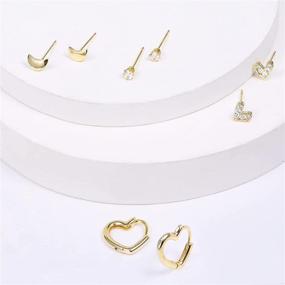 img 1 attached to 💎 Gold Small Stud Earrings Set for Women Girls - 4 Pairs Huggie Hoop and Stud Earring Sets for Multiple Piercings