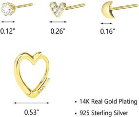 img 2 attached to 💎 Gold Small Stud Earrings Set for Women Girls - 4 Pairs Huggie Hoop and Stud Earring Sets for Multiple Piercings