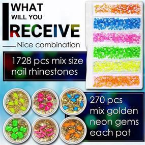 img 2 attached to 💎 Neon Rhinestones for Nails - 6 Pots & 6 Bags with Over 2200 Pcs Luminous Party/Theme Charms Stone, Polarized Light 3D Nail Iridescent Beads Decoration. Includes Bonus Tweezers Picking Pen.