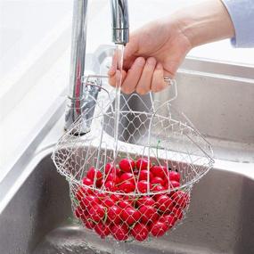 img 1 attached to 🍳 Foldable Stainless Steel Steam Rinse Strain Fry Basket | Kitchen Cooking Tool for Fried Food or Fruits | 304 Stainless Steel