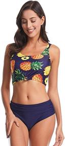 img 3 attached to 🌺 Floral Long Sleeve 2 Piece Swimsuit for Women: Backless Tankini with Lace Up Crop Tops