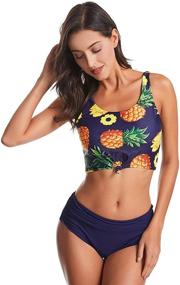 img 2 attached to 🌺 Floral Long Sleeve 2 Piece Swimsuit for Women: Backless Tankini with Lace Up Crop Tops