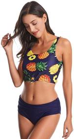 img 1 attached to 🌺 Floral Long Sleeve 2 Piece Swimsuit for Women: Backless Tankini with Lace Up Crop Tops