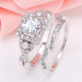 img 4 attached to 💍 Lzz 925 Sterling Silver White Topaz Princess Square Cut Cubic Zirconia Ring Set: Elegant Fashion Jewelry for Wedding, Lady Halo Ring (Size 6-10, US Code 9)