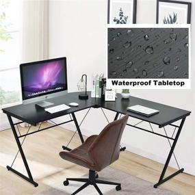 img 2 attached to Tangkula L-Shaped Corner Desk: Modern 3-Piece Metal Frame 🖥️ Study Laptop Desk with Black Glass Top for Home Office Studio