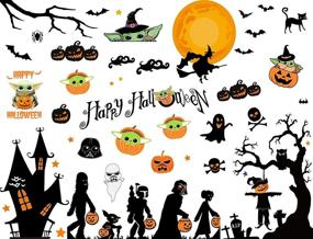 img 4 attached to 🎃 Набор из 50 статуэток на окнах к Хэллоуину - прикрепления для маленького Гругу, 4 листа тыквенных призракового окна Ведьмы наклеек на стекло для украшений на Хэллоуин.