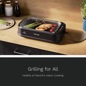 img 3 attached to Smokeless Indoor Electric Grill by hOmeLabs - Non-Stick Grates, Glass Lid, 1500W Fast Heating, Digital Control with Bonus Griddle Plate