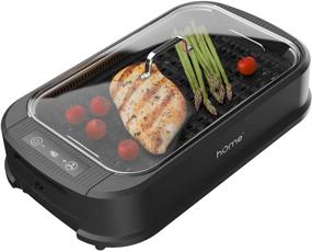 img 4 attached to Smokeless Indoor Electric Grill by hOmeLabs - Non-Stick Grates, Glass Lid, 1500W Fast Heating, Digital Control with Bonus Griddle Plate