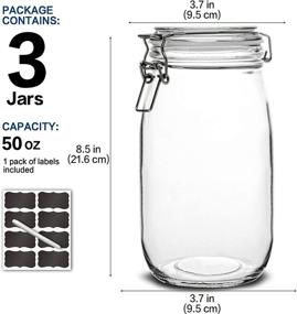 img 3 attached to VERONES 3 PACK Airtight Glass Jars - 50 OZ Round Canister Set for Food Storage, Canning, Cereal Container - Wide Mouth Leak-Proof Design