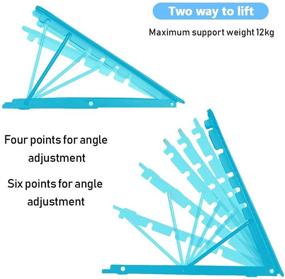 img 1 attached to Портативная металлическая сетчатая подставка для ноутбука и планшета - складная вентилируемая настольная держатель для ноутбуков и планшетов - голубой.