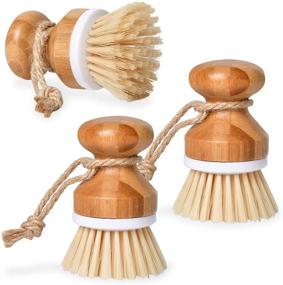 img 4 attached to 🧽 Set of 3 Supkiir Bamboo Dish Brushes, Wooden Scrubbing Brushes for Dishes, Pots, Pans, Kitchen Sink, Bathroom, Household Cleaning