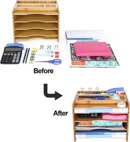 img 2 attached to 📚 SONGMICS Bamboo File Organizer with 5 Adjustable Shelves and Top Storage Compartments - Natural UOFS44Y