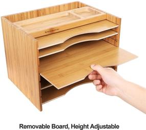 img 1 attached to 📚 SONGMICS Bamboo File Organizer with 5 Adjustable Shelves and Top Storage Compartments - Natural UOFS44Y