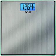 📊 taylor precision products 400 lb capacity digital body weight scale with brushed stainless steel thin glass platform, blue lcd display, durable 11.8 x 11.8 inches platform, stainless steel construction logo
