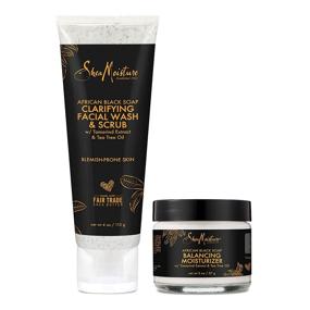 img 4 attached to 🧼 SheaMoisture African Black Soap Scrub and Lotion Duo for Blemish-Prone Skin - Clarifying Cleanser and Exfoliator, 2 Count