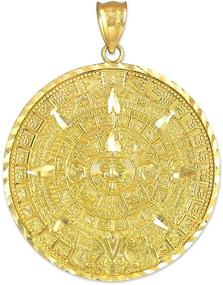 img 4 attached to Authentic 14K Yellow Gold Round Aztec Mayan Calendar Charm Pendant - Choose Your Ideal Pendant Size!