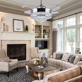 img 2 attached to 🔮 Crystal Ceiling Fan Light with Dimmable LED Chandelier and Retractable Blades - Remote Control included for Living Room | 42 Inch