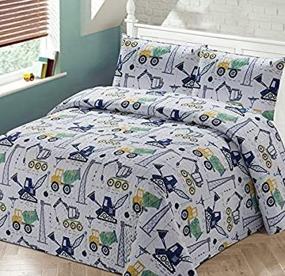 img 1 attached to 🚚 Luxury Home Collection 2-Piece Twin Size Quilt Coverlet Bedspread Set for Kids Teens Construction Trucks Crane Cement Mixer Bulldozer Navy Blue White Gray Yellow Green (Twin Size)