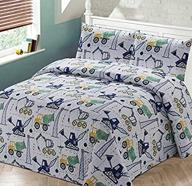 🚚 luxury home collection 2-piece twin size quilt coverlet bedspread set for kids teens construction trucks crane cement mixer bulldozer navy blue white gray yellow green (twin size) logo