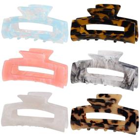 img 4 attached to 🍌 Multi-Color Large Hair Claw Clips (6 Pack) - Banana Tortoise Shell Barrettes: Celluloid French Leopard Print Hair Jaw Clips for Women and Girls