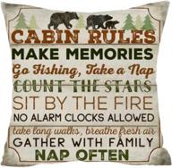 🐻 nordic retro wood wild animal bear cabin rules count star tree pine cotton linen square throw waist pillow case decorative cushion cover sofa pillowcase 18x 18 inches логотип