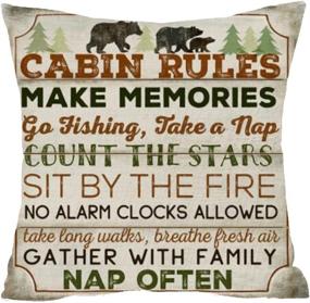 img 2 attached to 🐻 Nordic Retro Wood Wild Animal Bear Cabin Rules Count Star Tree Pine Cotton Linen Square Throw Waist Pillow Case Decorative Cushion Cover Sofa Pillowcase 18x 18 inches